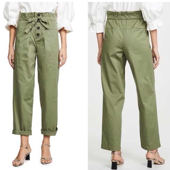 ❤️ Sea NY Tula Cotton Sage Pant High Rise Belted Green Size 00 Fits XS - Picture 1 of 12